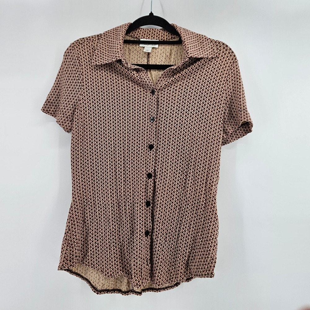 LOFT‎ Womens Size M Short Sleeve Maximalist Collared Button Up Shirt Top Casual